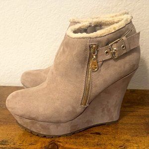 Suede Heeled Booties with Fur Lining
